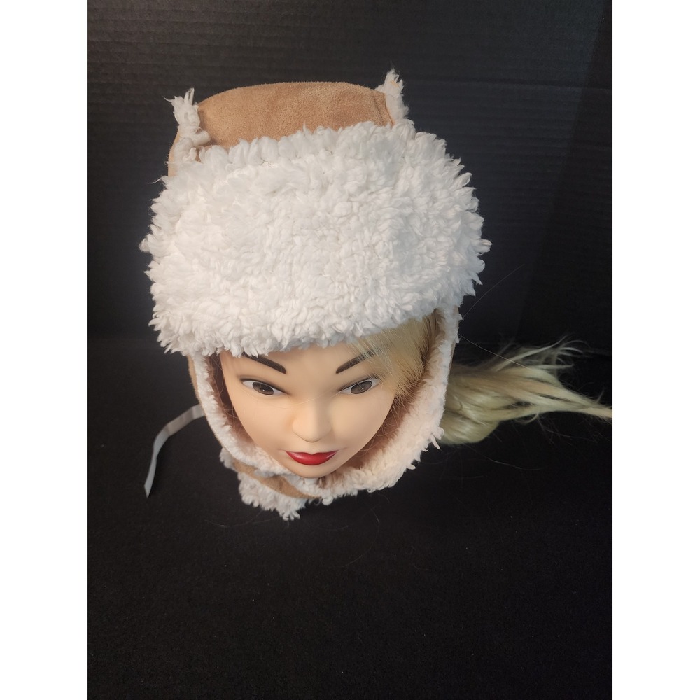 Seven Apparel Tan Faux Suede Shearling Trapper Hat Aviator Winter Cap One Size